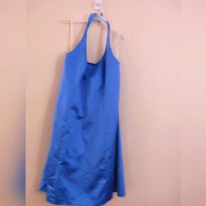 David's Bridal blue halter dress.